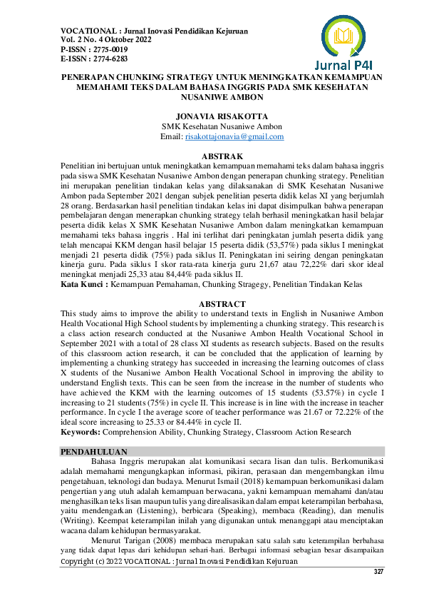 (PDF) Penerapan Chunking Strategy Untuk Meningkatkan Kemampuan Memahami ...