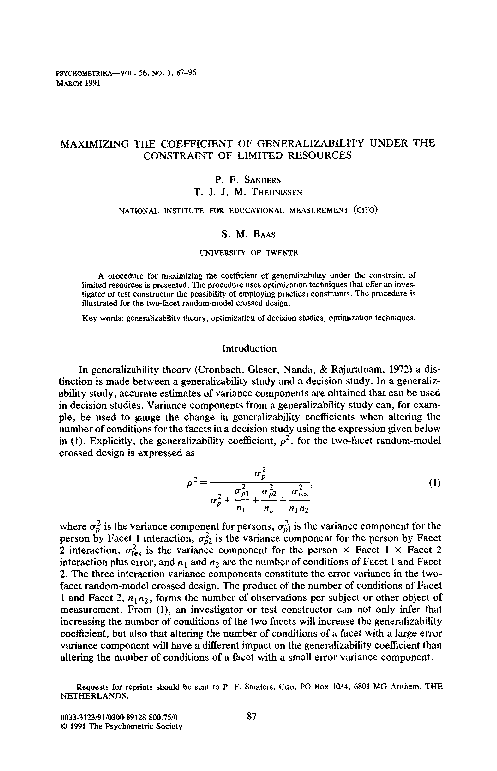 (PDF) Maximizing the coefficient of generalizability under the ...
