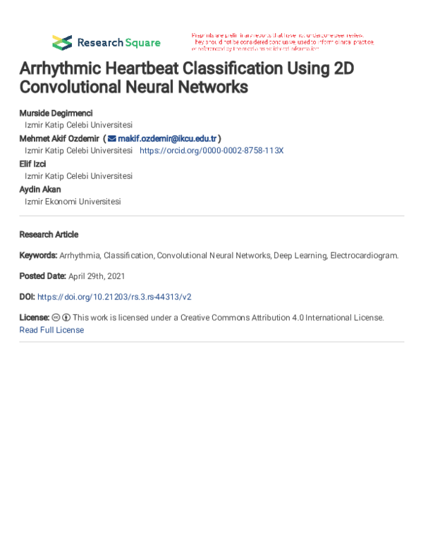 (PDF) Arrhythmic Heartbeat Classification Using 2D Convolutional Neural ...