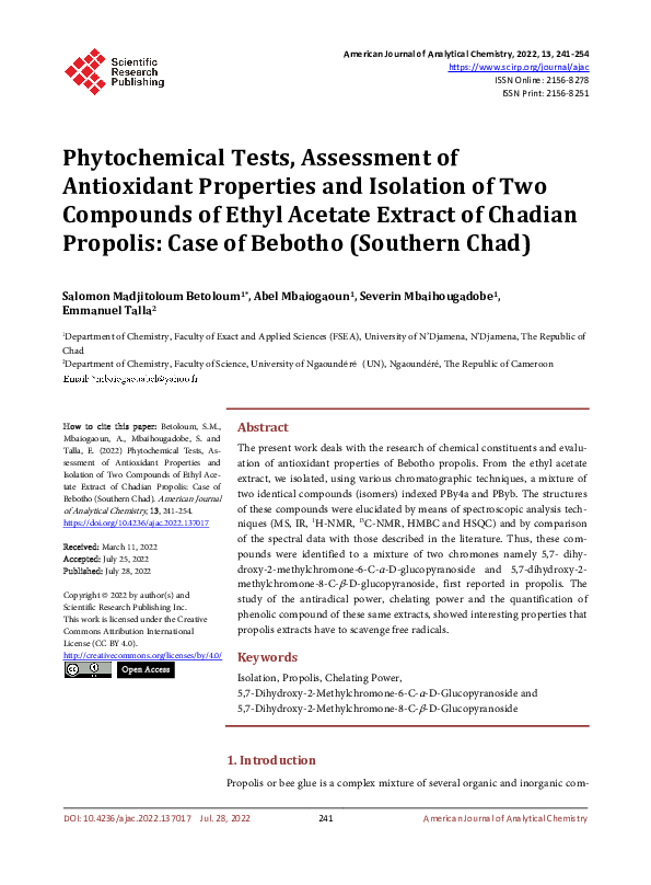 (PDF) Phytochemical Tests, Assessment of Antioxidant Properties and ...