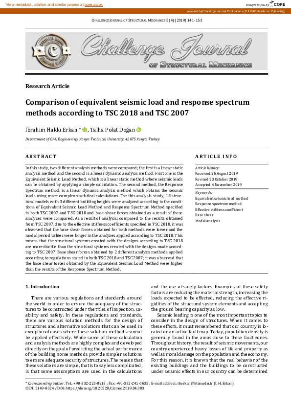 (PDF) Comparison of equivalent seismic load and response spectrum ...