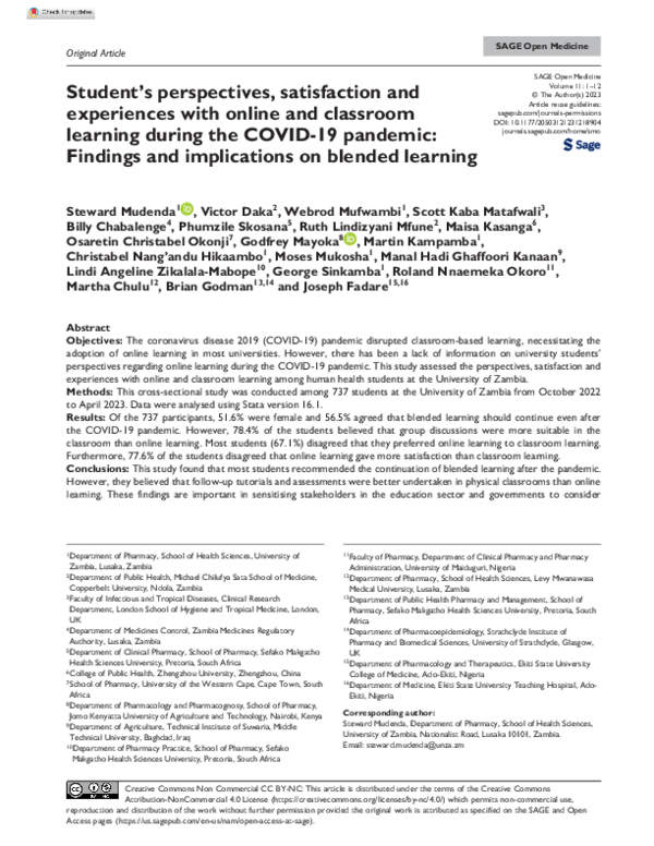 (PDF) Student's perspectives, satisfaction and experiences with online ...