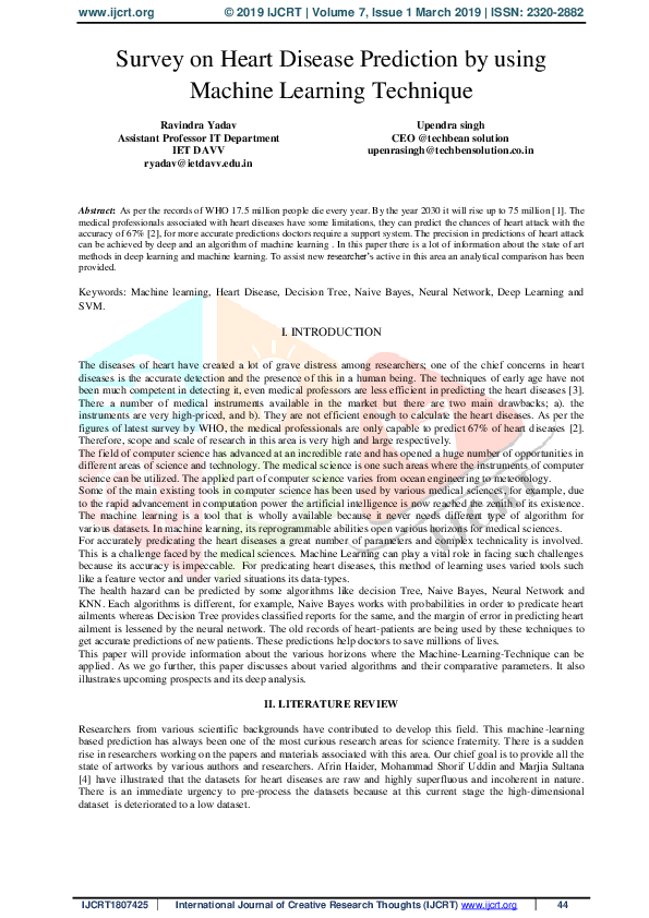 (PDF) Survey on Heart Disease Prediction by Using Machine Learning ...