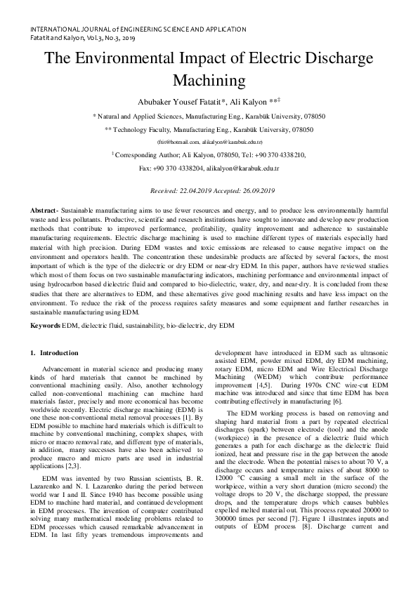 (PDF) The Environmental Impact of Electric Discharge Machining