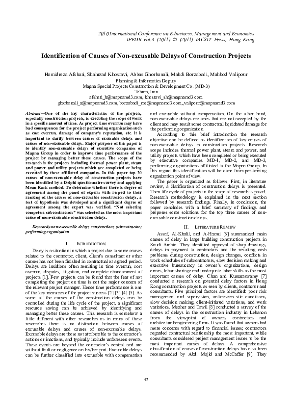 (PDF) Identification of Causes of Non-excusable Delays of Construction ...