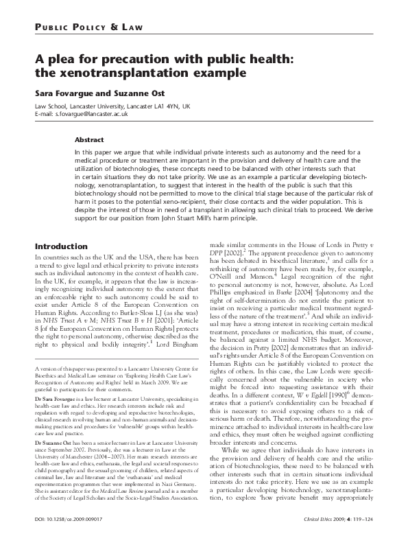 (PDF) A plea for precaution with public health: the xenotransplantation ...