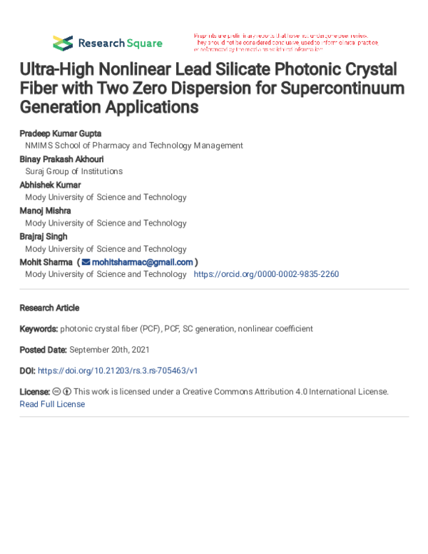 (PDF) Ultra-High Nonlinear Lead Silicate Photonic Crystal Fiber with ...