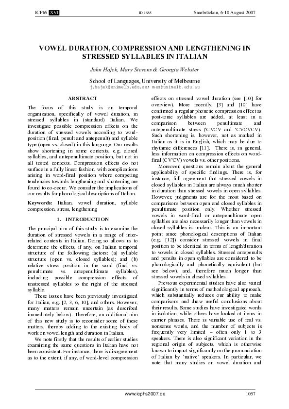 (PDF) Vowel Duration, Compression and Lengthening in Stressed Syllables ...