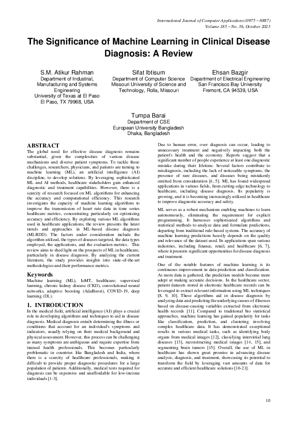 (PDF) The Significance of Machine Learning in Clinical Disease ...