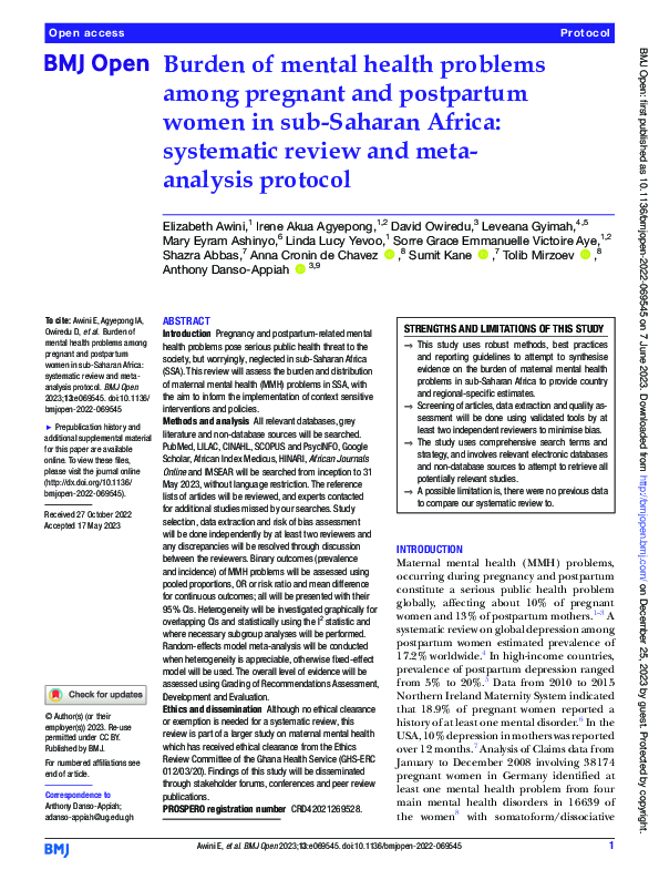 (PDF) Burden of mental health problems among pregnant and postpartum ...