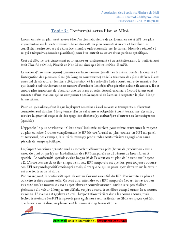 (PDF) Conformité entre Plan et Miné dans la planification minière