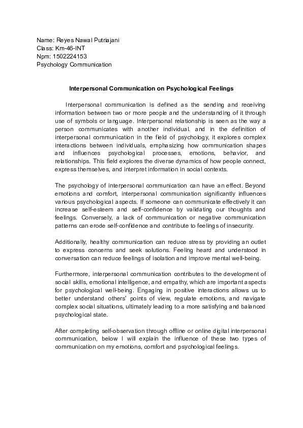 (PDF) Psychology Communication Interpersonal Communication