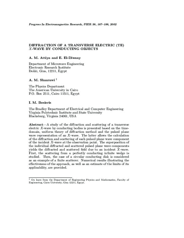 (PDF) Diffraction of a Transverse Electric (TE) X-Wave by Conducting ...