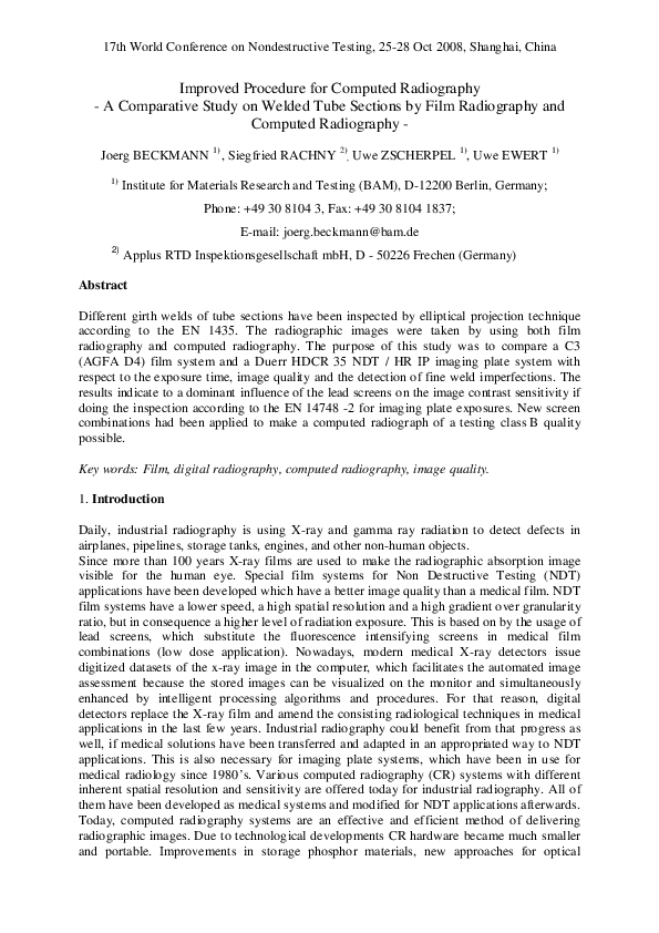 (PDF) Improved Procedure for Computed Radiography - A Comparative Study ...
