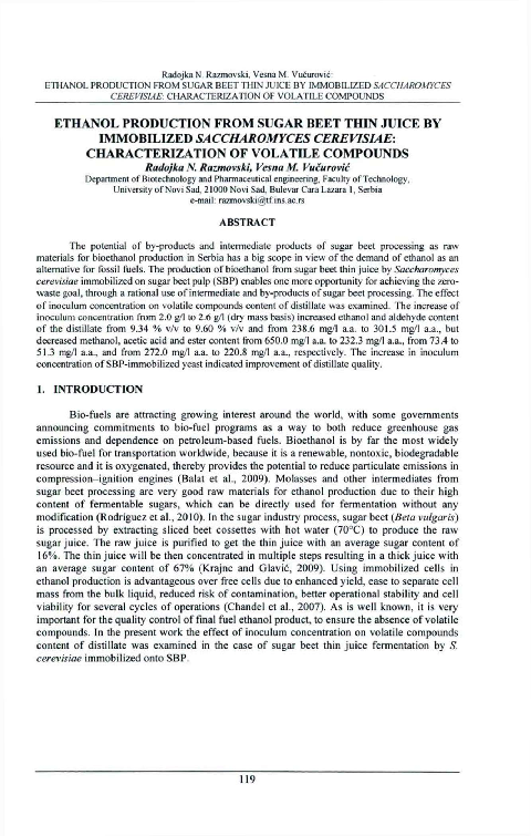 (PDF) Ethanol production from sugar beet thin juice by immobilized ...