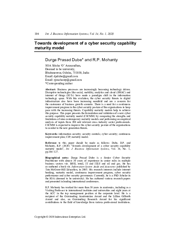 (PDF) Towards development of a cyber security capability maturity model
