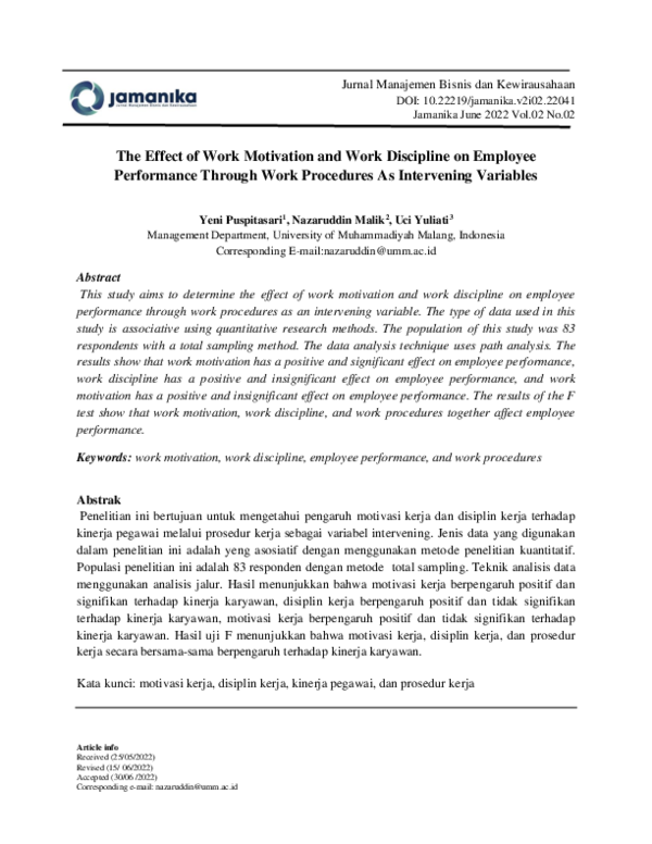 (PDF) The Effect of Work Motivation and Work Discipline on Employee ...