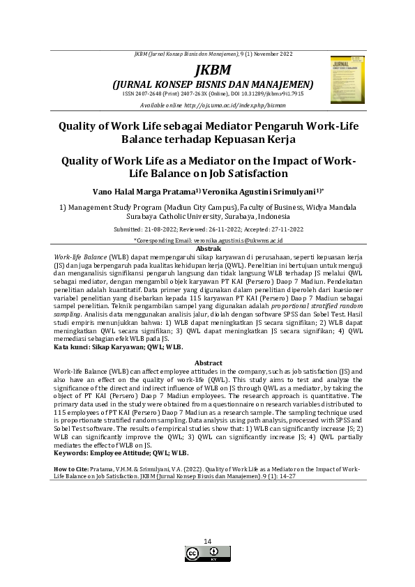 (PDF) Quality of Work Life as a Mediator on the Impact of Work-Life ...