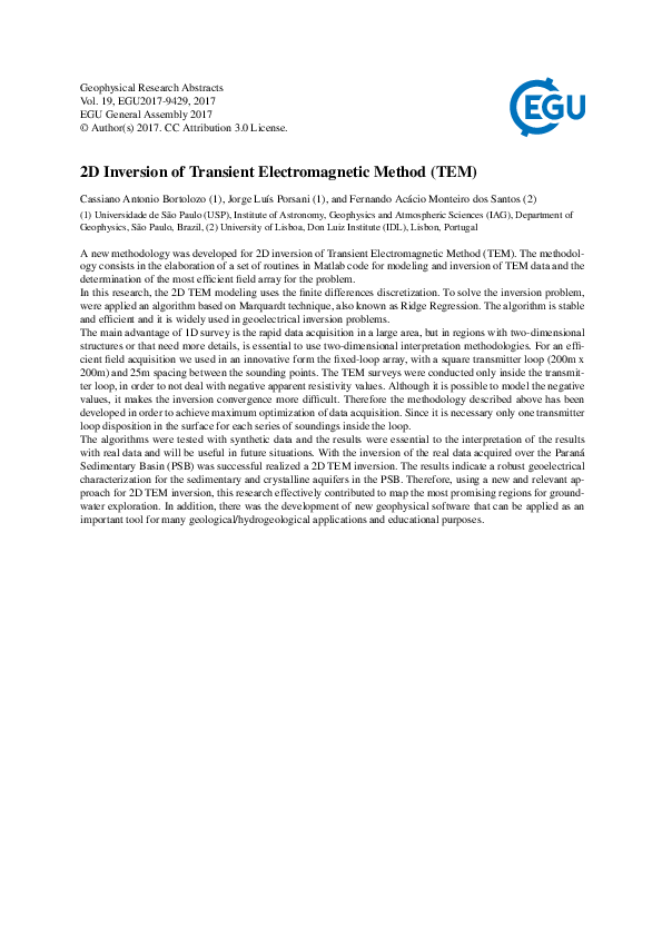 (PDF) 2D Inversion of Transient Electromagnetic Method (TEM)