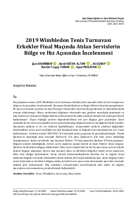 Examination of the Service Shots in the 2019 Wimbledon Tennis Tournament Men's Final Match in Terms of Zone and Speed