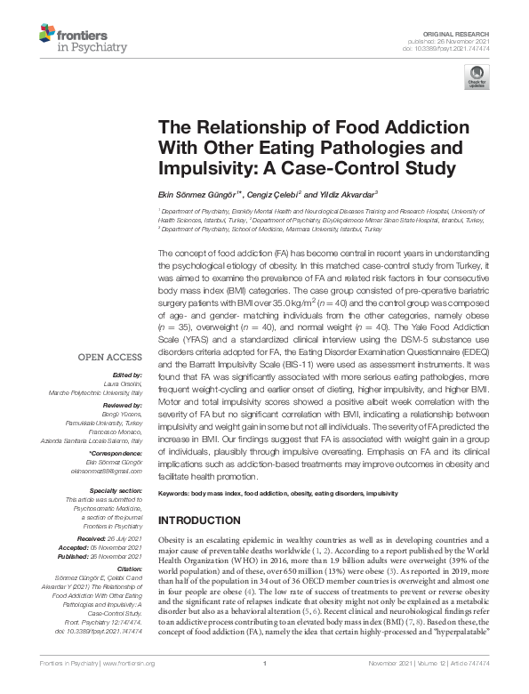 (PDF) The Relationship of Food Addiction With Other Eating Pathologies ...