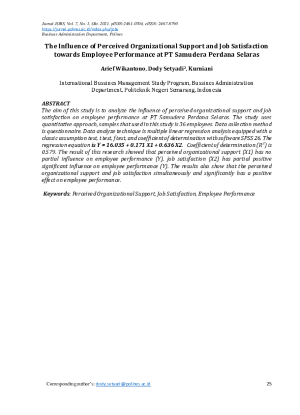 (PDF) The Influence of Perceived Organizational Support and Job ...