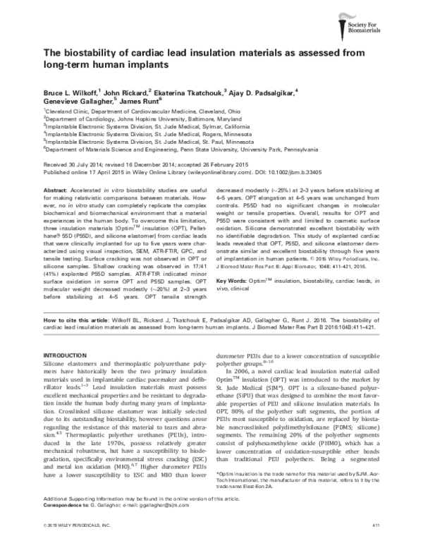 (PDF) The biostability of cardiac lead insulation materials as assessed ...