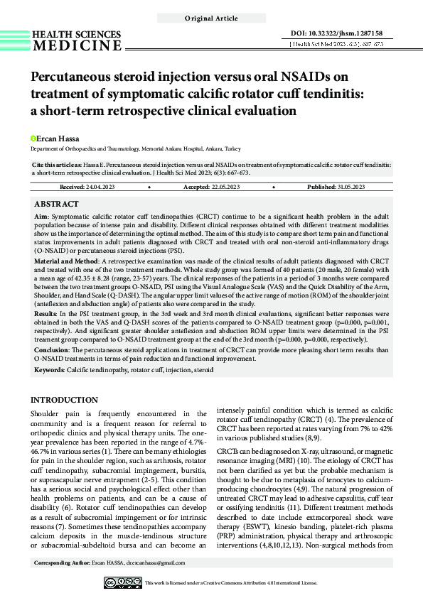 (PDF) Percutaneous steroid injection versus oral NSAIDs on treatment of ...