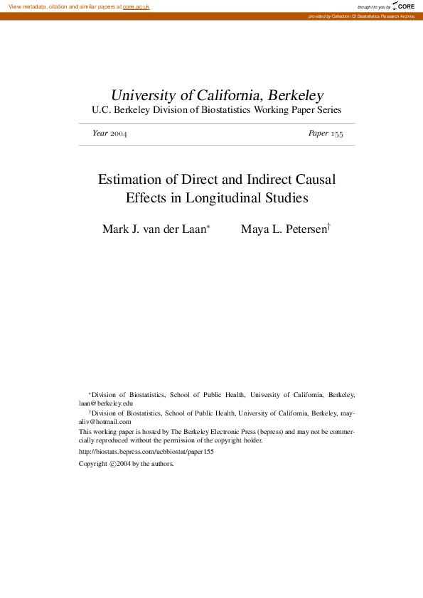 (PDF) Estimation of direct and indirect causal effects in longitudinal ...