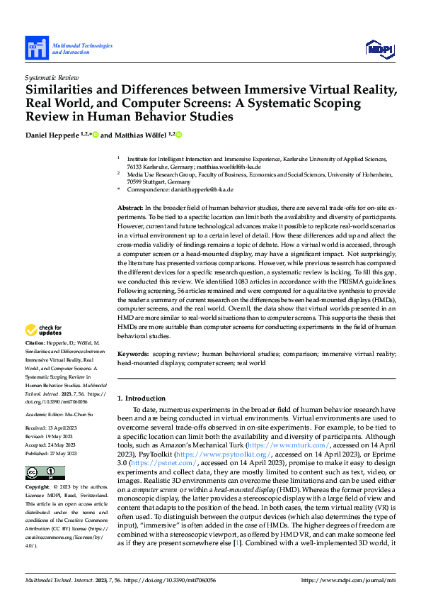 (PDF) Similarities and Differences between Immersive Virtual Reality ...