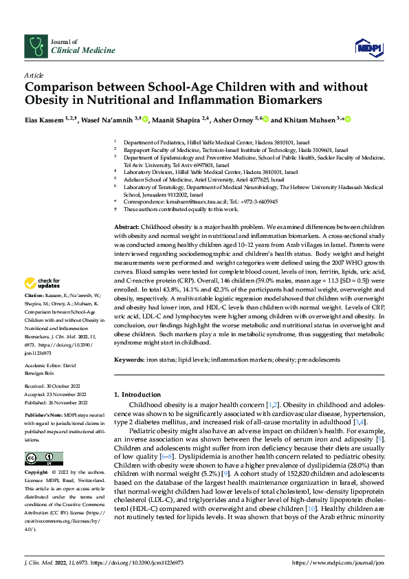 (PDF) Comparison between School-Age Children with and without Obesity ...