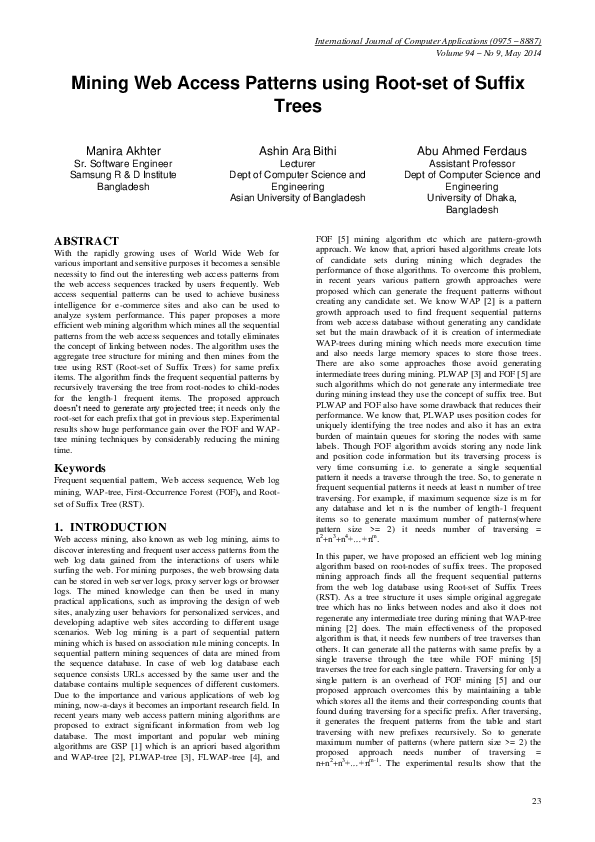 (PDF) Mining Web Access Patterns using Root-set of Suffix Trees | Abu ...