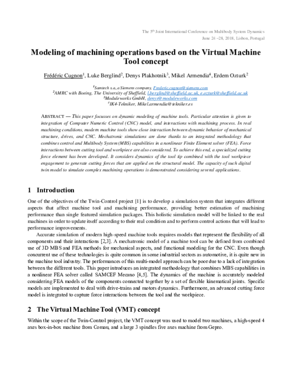 (PDF) Modeling of machining operations based on the Virtual Machine ...