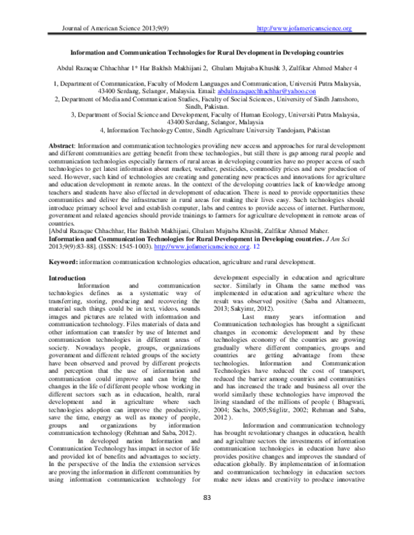 (PDF) Information and Communication Technologies for Rural Development ...