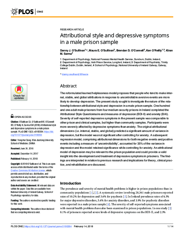 (PDF) Attributional Style and Depression in Prisoners