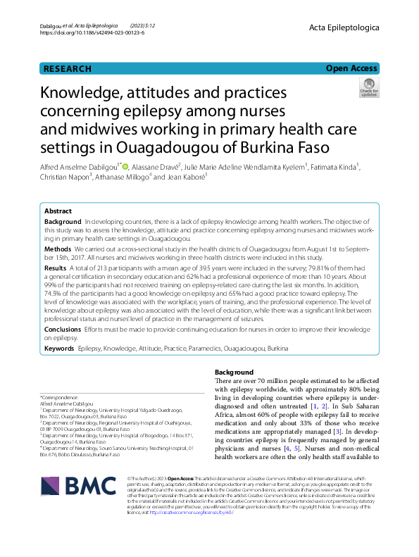 (PDF) Knowledge, attitudes and practices concerning epilepsy among ...