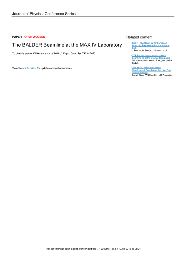 (PDF) The BALDER Beamline at the MAX IV Laboratory