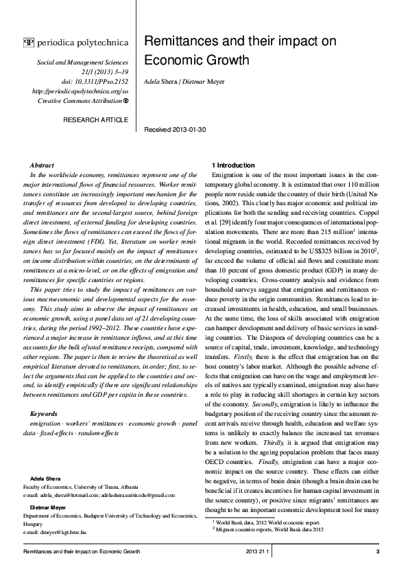(PDF) Remittances and their impact on Economic Growth