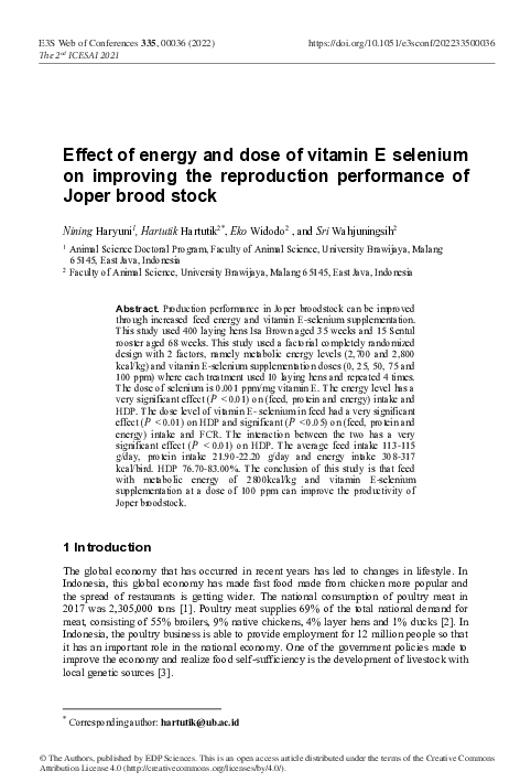 (PDF) Effect of energy and dose of vitamin E selenium on improving the ...