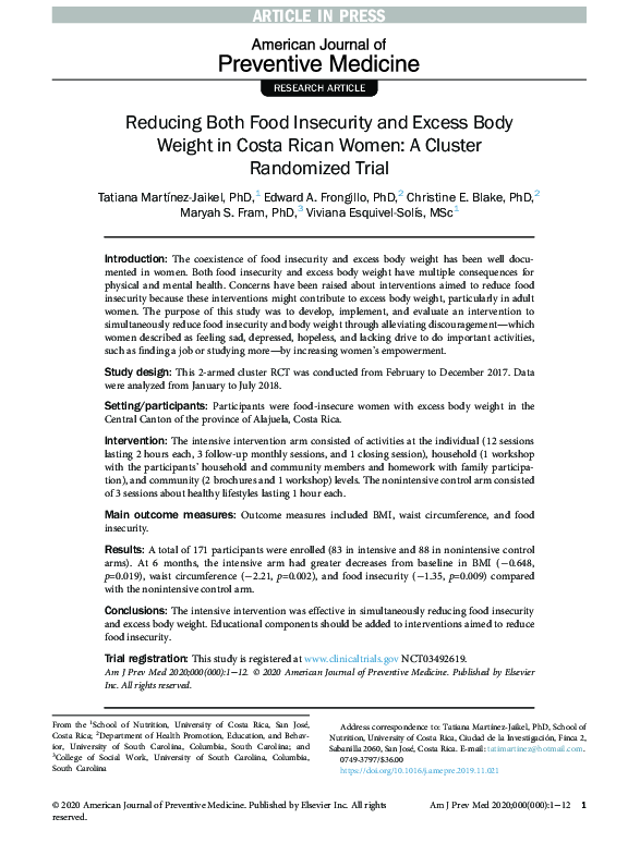 (PDF) Reducing Both Food Insecurity and Excess Body Weight in Costa ...