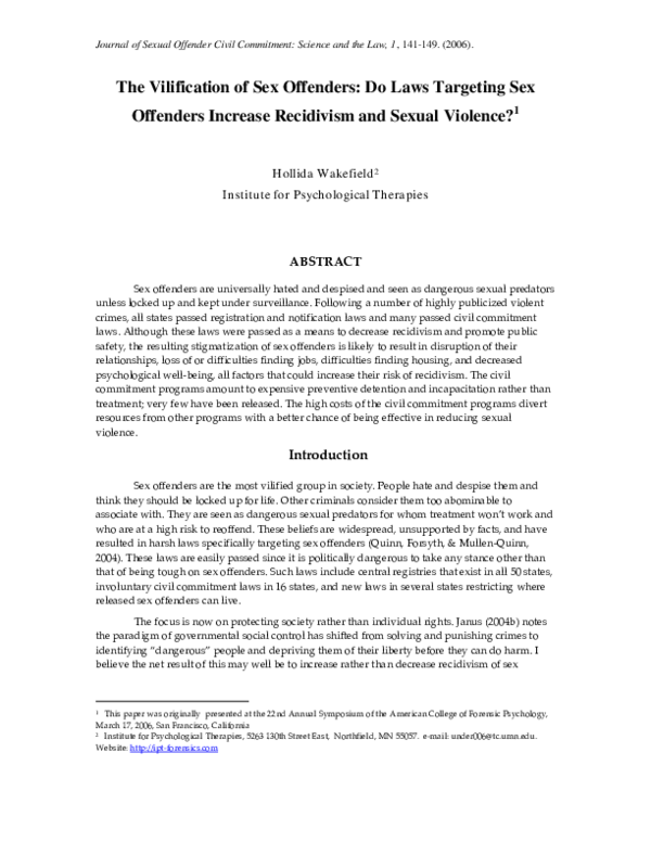 (PDF) The Vilification of Sex Offenders: Do Laws Targeting Sex ...