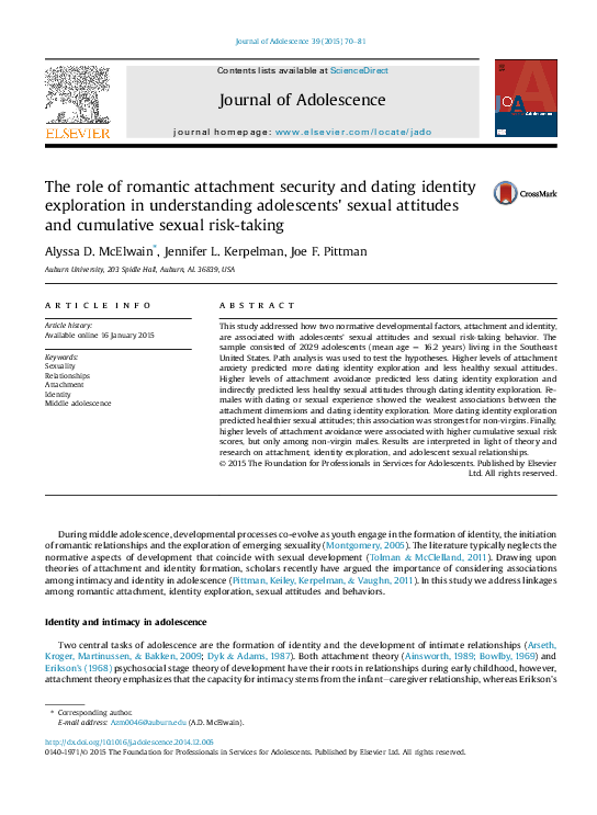 (PDF) The role of romantic attachment security and dating identity ...