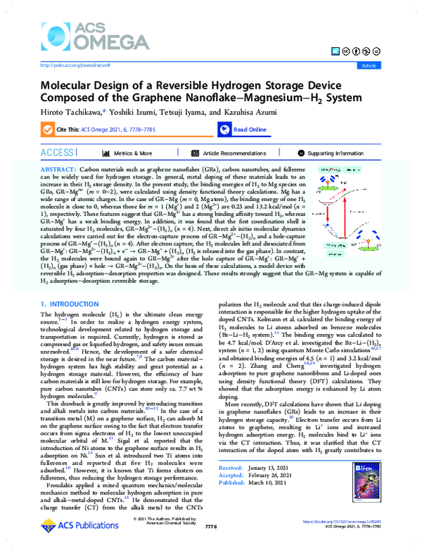 (PDF) Molecular Design of a Reversible Hydrogen Storage Device Composed ...