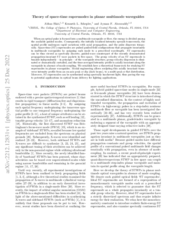 (PDF) Theory of space-time supermodes in planar multimode waveguides