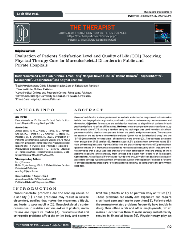 (PDF) Evaluation of Patients Satisfaction Level and Quality of Life ...