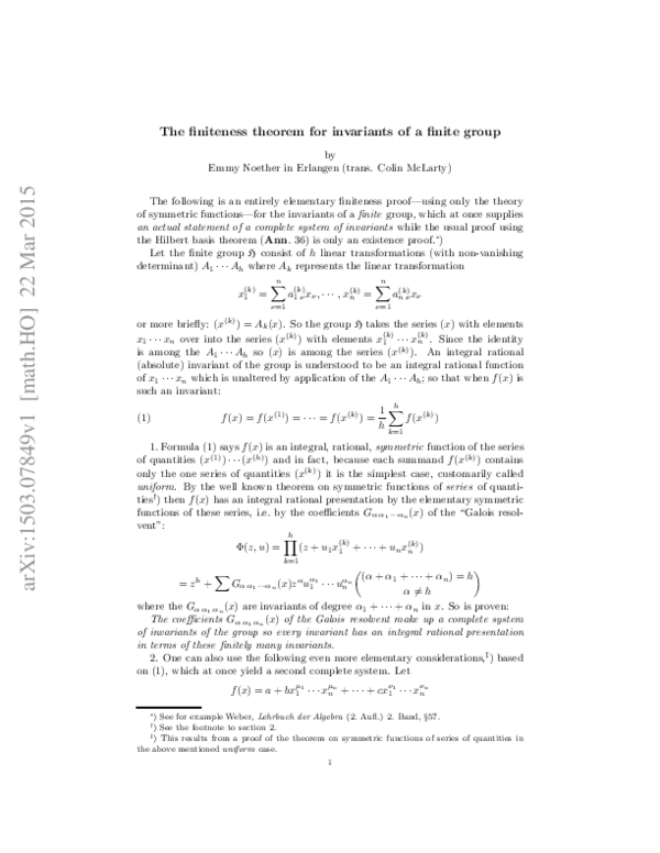 (PDF) The finiteness theorem for invariants of a finite group ...