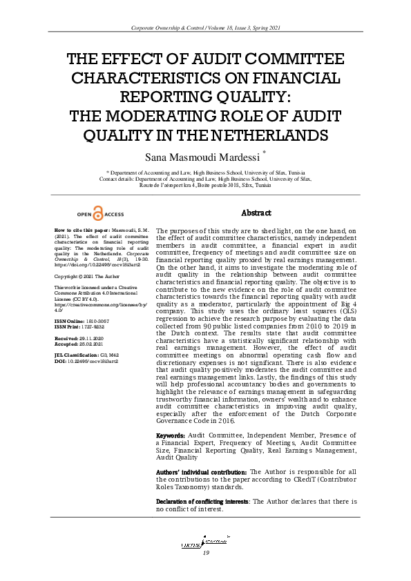 (PDF) The effect of audit committee characteristics on financial ...
