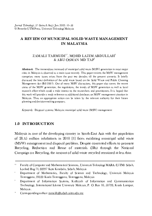 (PDF) A Review of Municipal Solid Waste Management in Malaysia