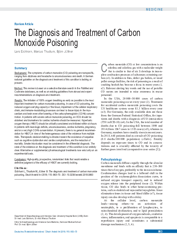 (PDF) The Diagnosis and Treatment of Carbon Monoxide Poisoning