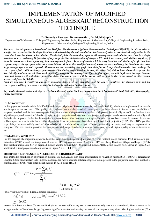 (PDF) Implementation of Modified Simultaneous Algebraic Reconstruction ...